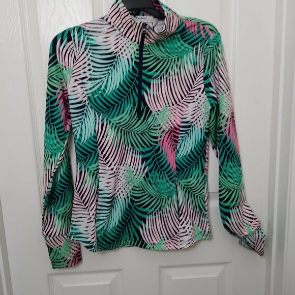 TOMMY BAHAMA Green Pink Tropical Long Sleeve Mock Golf Shirt S - Picture 15 of 16